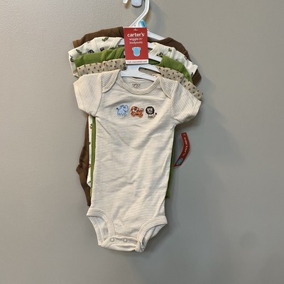 Carter's 5 Wiggle-In Bodysuits 6 Months Boys expandable neck jungle animals 