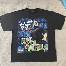 Vintage WWF Rock T-Shirt Mens XL Black The Millennium Attitude Era Graphic Y2K