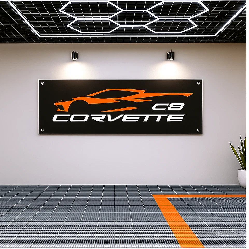 Chevrolet Corvette C8 Bandera Bandera 71x24" - Decoración Pared Garaje o Hombre Cueva para Coche Foto 3 de 4