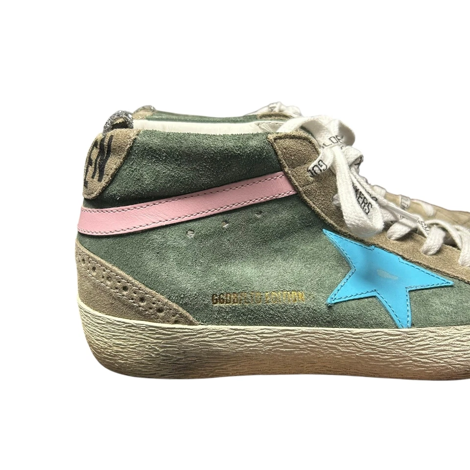 Tenis Golden Goose Mid Star verde tostado gamuza azul estrella con cordones para mujer 39/9 Foto 3 de 4