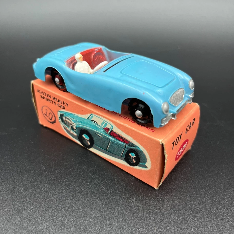Coche deportivo de juguete Austin Healey Hong Kong Corgi copia #7996 plástico azul años 60 de colección Foto 4 de 4
