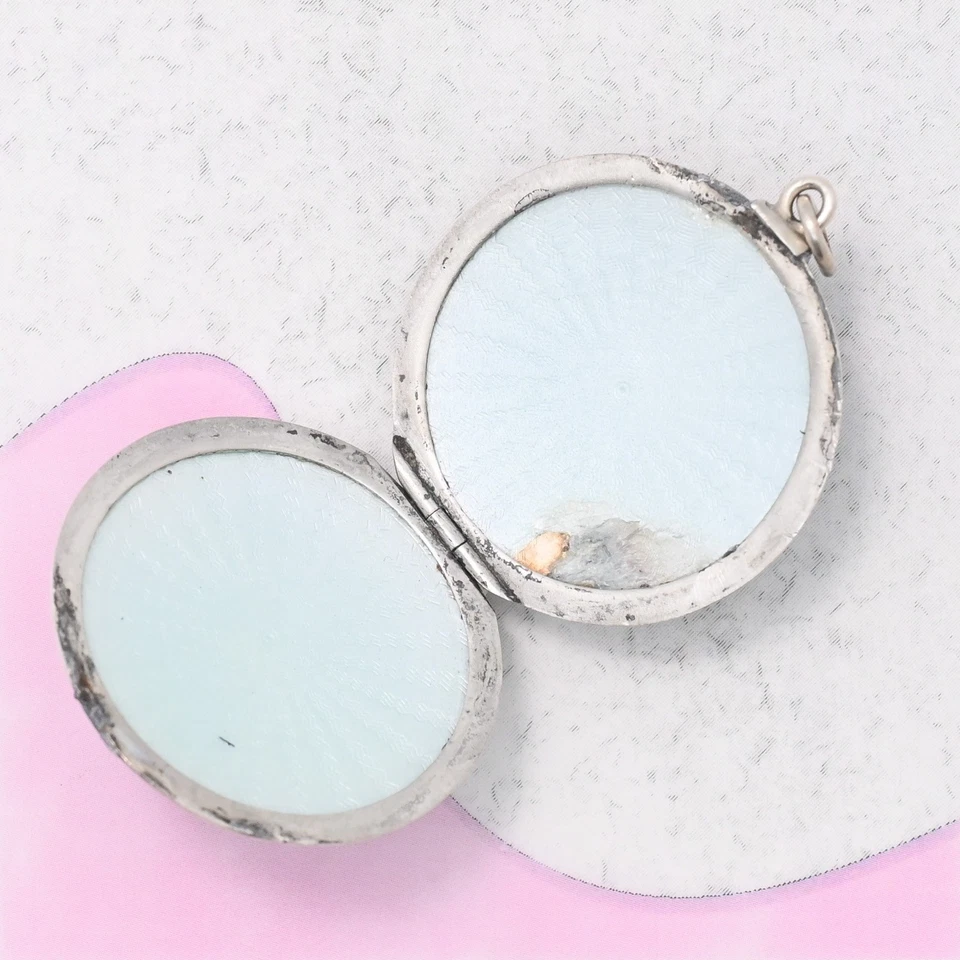 Antiguo medallón colgante Art Deco Forget Me Not Daisy Rose esmalte plata años 20 Foto 3 de 4