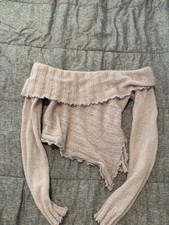 Forever 21 Womens Beige Solid Rib-Knit Off-Sh...