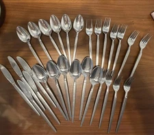 28 Piece Set Vtg MCM Stanley Roberts Astro Flatware Stainless Japan Knife Fork S