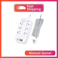 Power Strip - 10 FT Long Flat Plug Extension Cord, 6 Outlets 2 USB A 2 USB C Por
