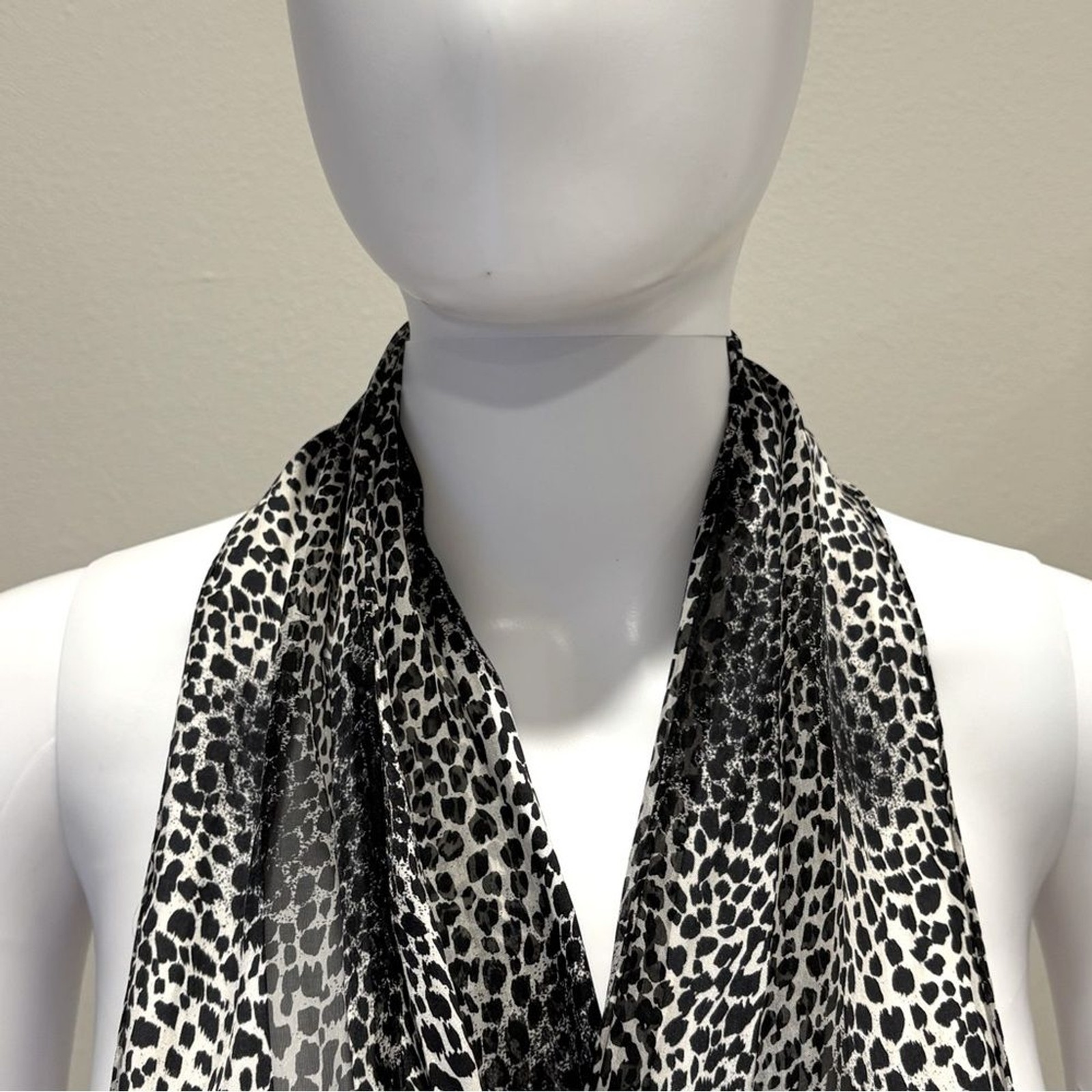 Leopard Print Rectangular Satin Scarf Black Strip… - image 2