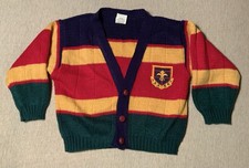 VTG 80s 90s Baby Togs Colorblock Cardigan Sweater 18M Red Blue Green Crest