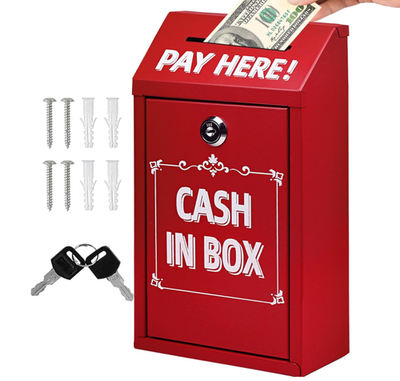 #ad Safe Money Collection Box Metal Donation with Lock Drop amp; Slot Red Key Cash Box $33.24