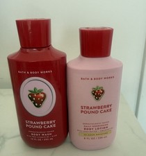 Bath  Body Works Strawberry Pound Cake Body Wash  Lotion 2 Pc Set NEW 10oz 8oz