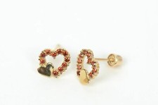 14K Yellow or White Gold Double Heart Stud Earrings with CZ  Cubic Zirconia 