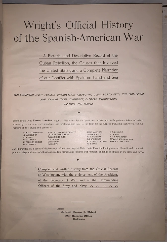 1900, 1st Ed, FOLIO, WRIGHT'S HISTORY OF SPANISH-AMERICAN WAR, ILLUSTATED, VG Foto 3 de 4