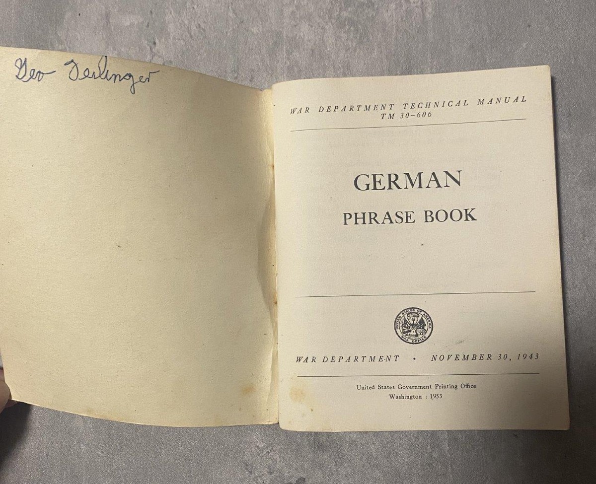 War Department Technical Manual 1943 German Phrase Book TM