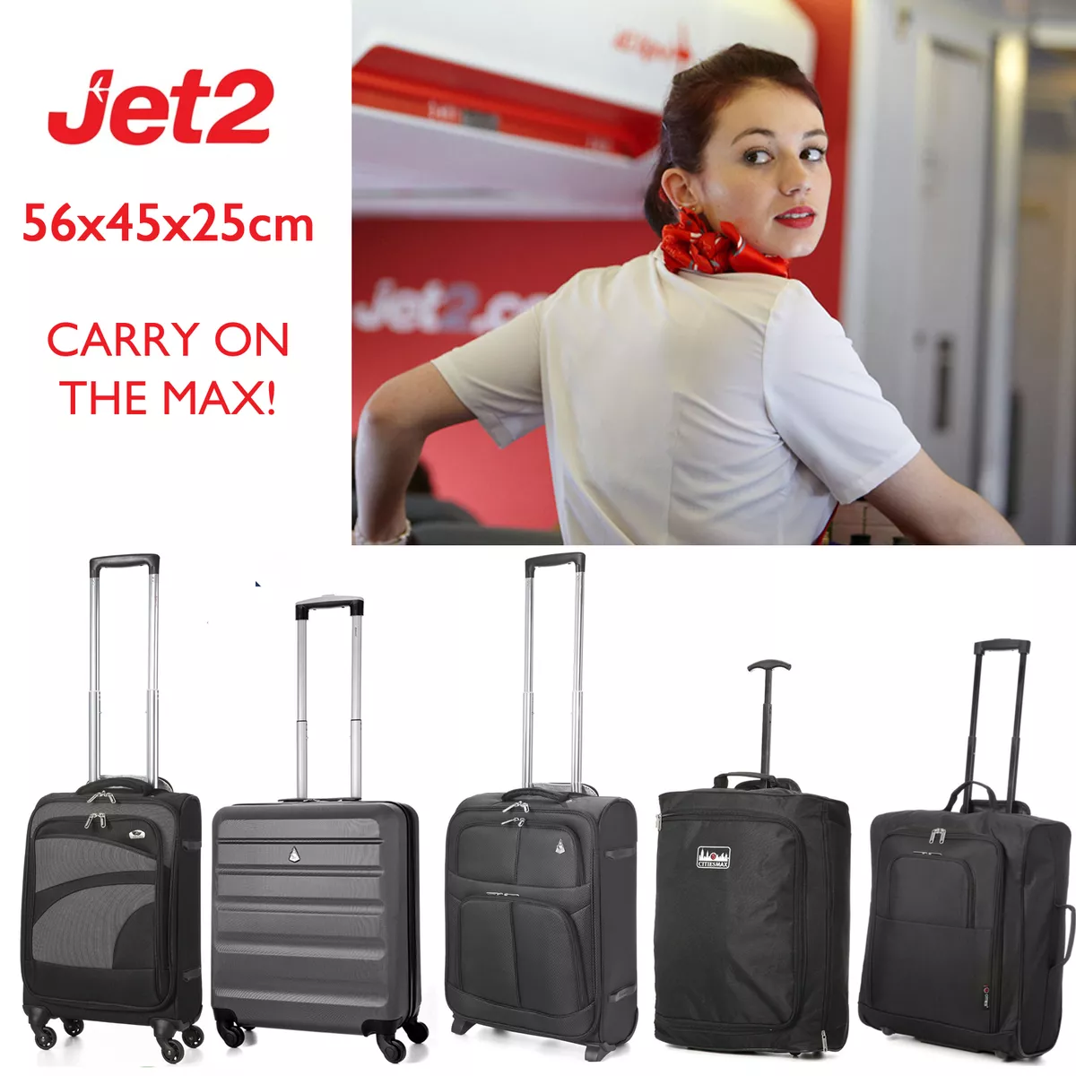 56x45x25 Jet2.com Big Hand Luggage Cabin Bags - Fits Easyjet, BA & Iberia