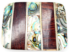 Vintage Belt Buckle Wood, Abalone Shell And Silver Southwestern Design