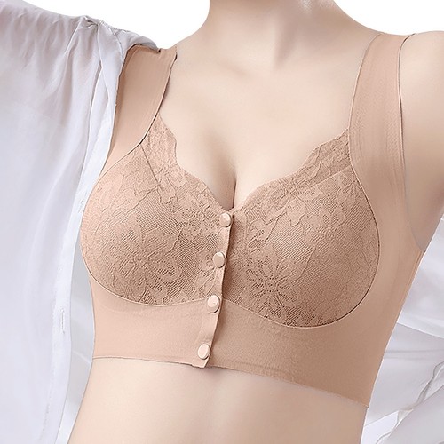 Plus Size Front-Closure Lace Bra for Older Women Wireless Seamless Supportive - Picture 4 of 18