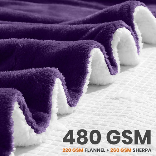 480 GSM Heavy Sherpa Fleece Blanket Soft Warm Sofa Bed Throw Faux Fur Blanket UK - Picture 109 of 132