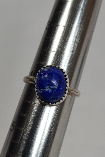 Handcrafted Native American Signed JTS 925 Silver Ring Size 4 Dark BLue Color - Bild 7 von 9
