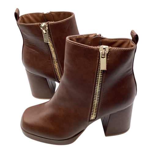 Bamboo Womens Brown Faux Leather High Heel Platform Ankle Boots Size UK 6.5 New - Picture 3 of 10