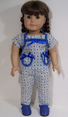 3pc Cotton Pajamas Pjs & Slippers Doll  Clothes For 18'' American Girl (Debs)