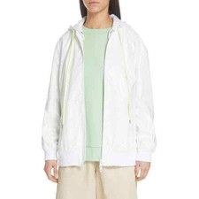 Tibi Womens Zip Up Coated Hooded Jacket Long Sleeve White Xs