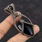 Black Onyx Gemstone Handmade Jewelry Copper Love Gift Wire Wrapped Pendant 2.95"
