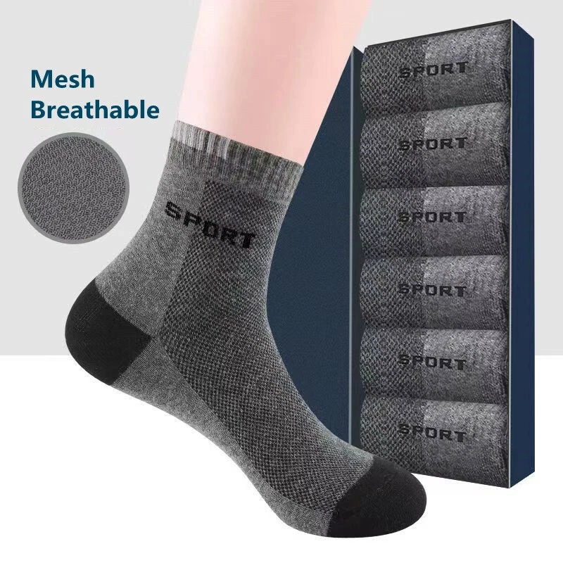 10 Pairs Men's Sport Socks Anti Odor Mesh Breathable Mid Calf Socks Athlete  Sock