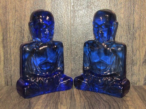Vintage Susan Gott Kobaltblau Buddha Buchstützen Phönix Studios Kunst Glas Signiert - Bild 11 von 17