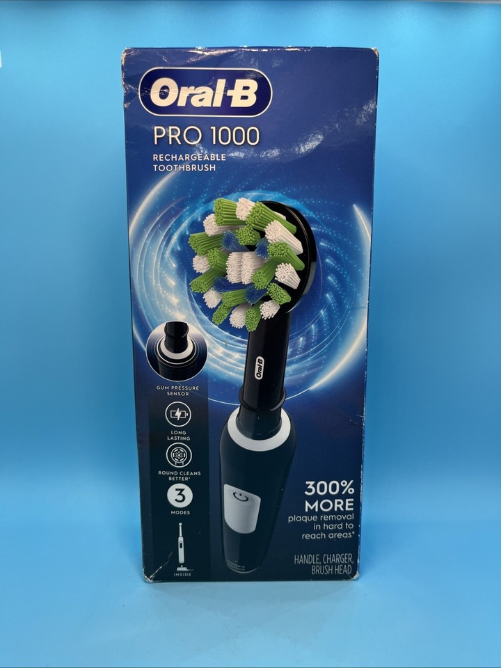 Oral-B Professional 1000 BLACK Rechargeable Toothbrush CrossAction NEW ...