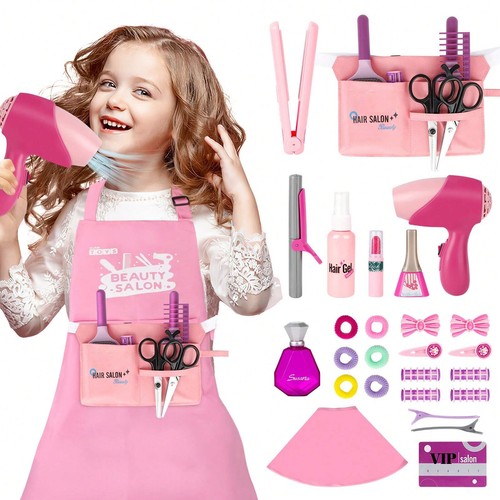 32 - PCS Girls' Beauty Salon Toy Set - Pretend Hair Stylist Play, for Xmas/Bday