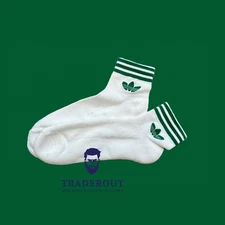 adidas mens white with green stripe logo low ankle socks size M or L