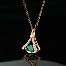 14K Rose Gold Plated Round Cut Beauty Fancy Pendant 2.00Ct Simulated Emerald