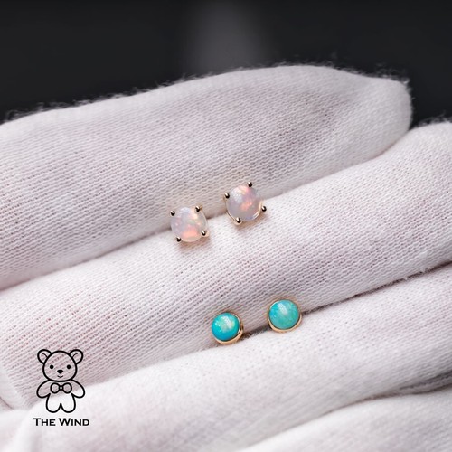 Minimalistische australische massive Opal runde Ohrstecker 18K Gelbgold - Bild 5 von 19