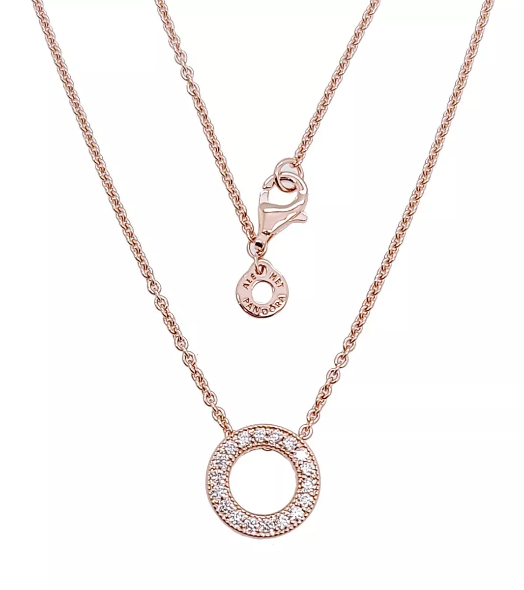 NEW 100 Authentic Pandora Rose Gold Logo Pav Circle Collier Necklace 387436C01