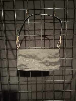 Vintage DKNY Black Nylon Mini Monogram Print Shoulder Clutch Bag Y2k