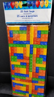 Pack Of 25 Lego Brick Design Loot Treat Party Bags With Ties Cellophane Build Ebay