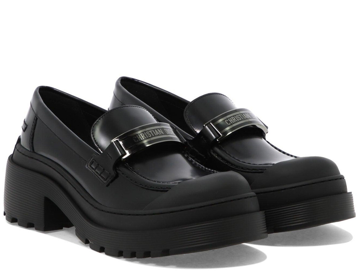DIOR Women's Code Brushed Leather Logo Plate Loafers Black DIOR Women's Code Brushed Leather Logo Plate Loafers Black