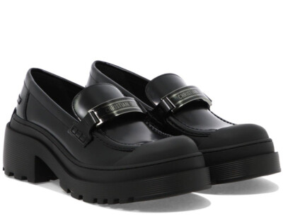 DIOR Women’s ‘Code’ Brushed Leather Logo Plate Loafers Black 37 $1250+  NEW