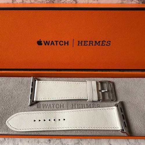 HERMES Apple Watch 45mm skórzany pasek biały srebrny sprzęt używany - Zdjęcie 2 z 20