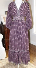New Women’s Max Studio Floral Prairie Midi Dress Size M Medium Purple Black Wine