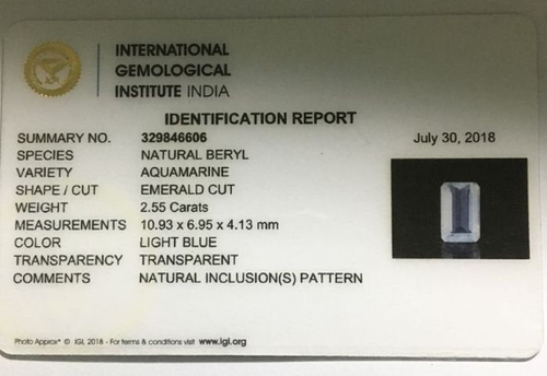2.55cts igi certified light blue natural aquamarine emerald cut loose gemstones - Picture 3 of 4