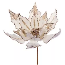 (4) Vickerman 12" Champagne Dbl Velvet Poinsettia Pick L217438