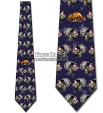 Turkeys and Thanksgiving Dinner Funny - Navy Blue - Mens Tie New