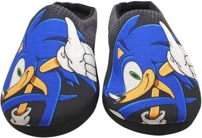 Sonic The Hedgehog Herren / ältere Jungen Hausschuhe | schwarz / blau Slipper mit Soni