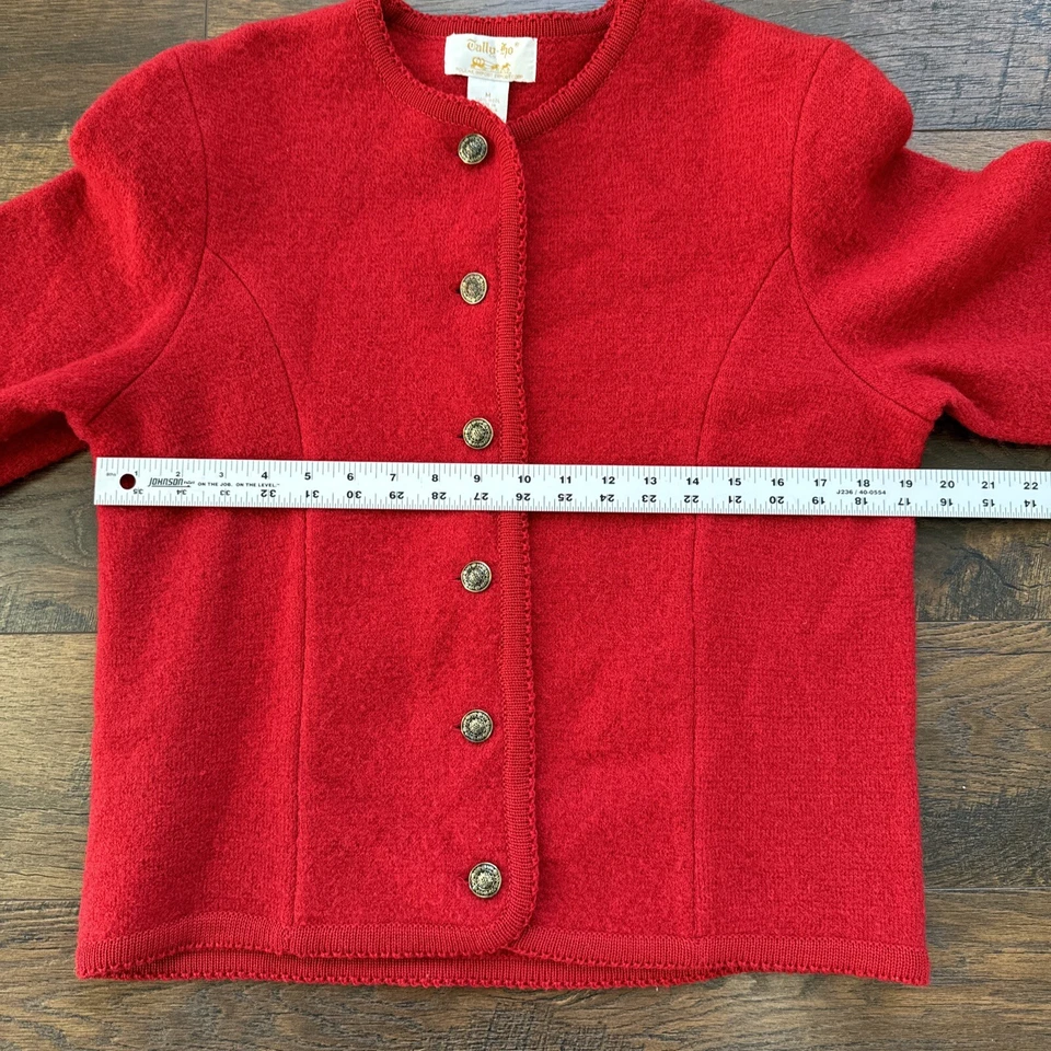 Cardigã Feminino Vintage Tally Ho Suéter 100% Lã Vermelho Botão Frontal M Blazer B5 - Imagem 3 de 4