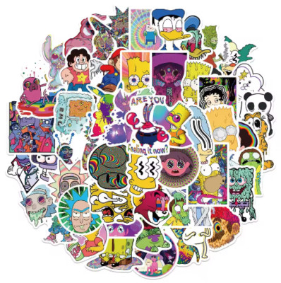 50pc Psychedelic Trippy Cartoon Mixed Style Sticker Pack ~ Rave Goodies