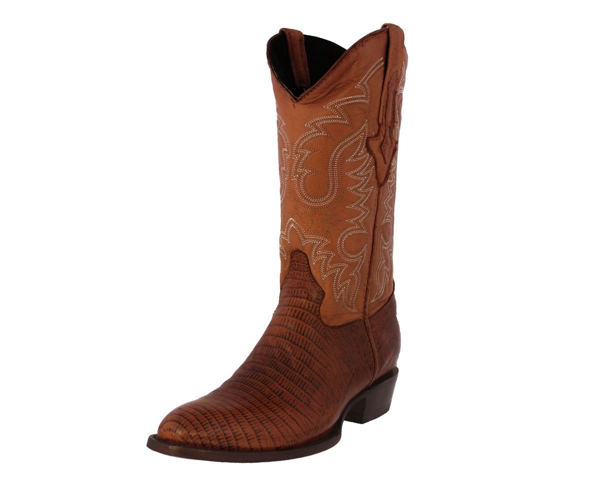 Mens Western Cowboy Boots Cognac Lizard Print Leather Round  display picture 3