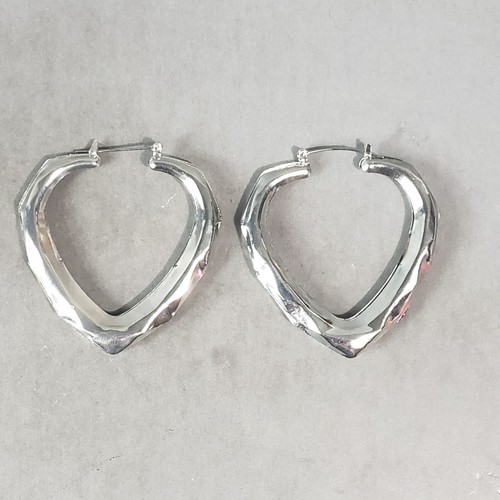 Orecchini Cerchio Cuore Tono Argento Brutalisti Retrò Modernariato Boho Traforati 2,5" - Foto 4 di 9