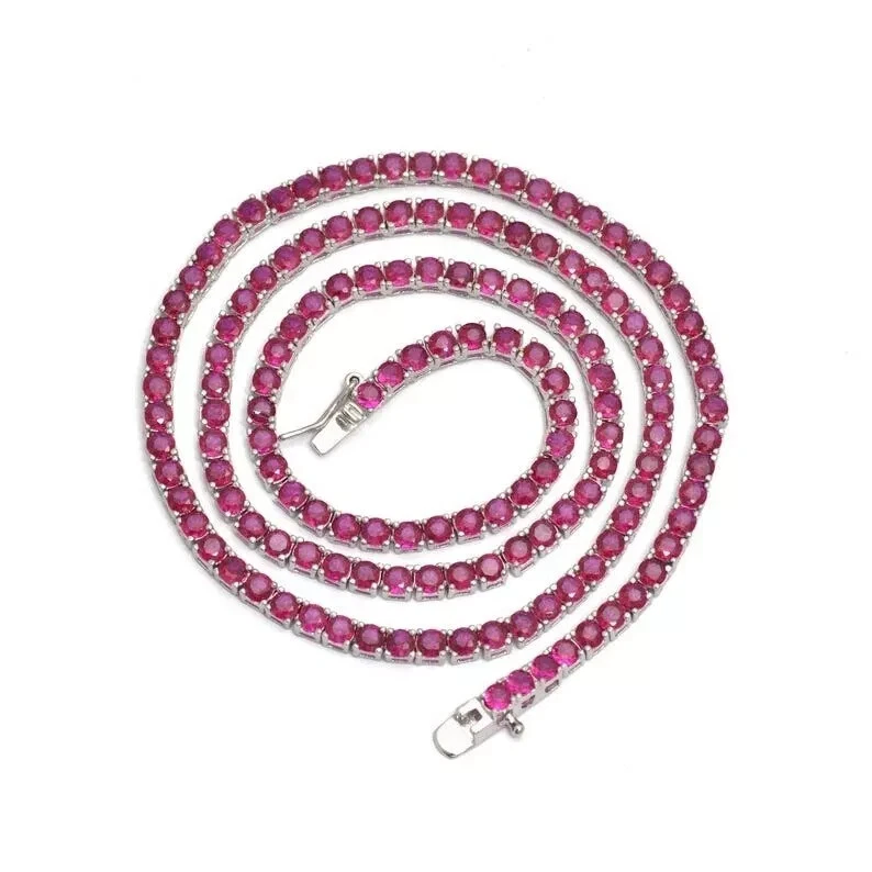 20" 9Ct Round Lab Created Pink Ruby 14K White Gold Plated Tennis Necklace Fancy - Image 2 of 4