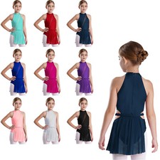 Kids Girls Unitard Splice Leotard Ballroom Dresses Tutu Skirt Rompers High-Low