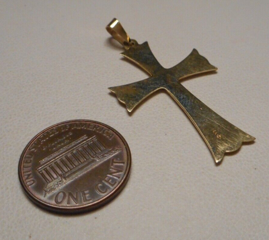 14K Yellow Gold Embossed Cross Pendant w Flared E… - image 8